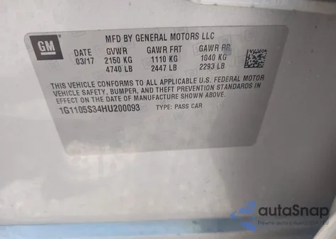 2017 Chevrolet Impala 1Lt from USA, damaged, VIN 1G1105S34HU200093